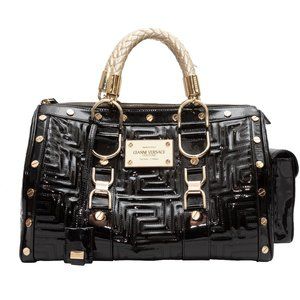Black Gianni Versace Patent Leather Snap Out Of It Handbag
